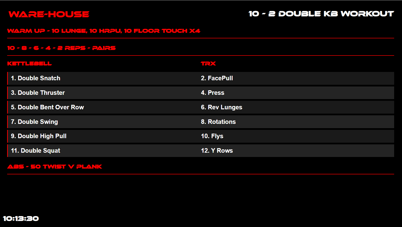 Workout display example